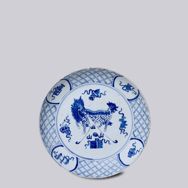 Cobalt Guild Home Decor Blue and White Porcelain Auspicious Qilin Platter