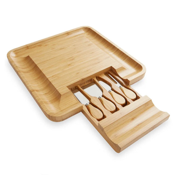 Creative Gifts Giftware Bamboo Square 13" Cheese Board With 4 Tools