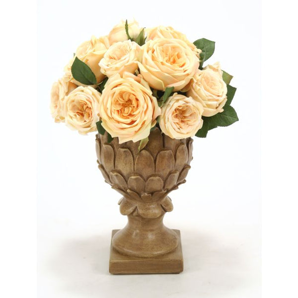 Distinctive Designs Home Decor Champagne Yellow Roses in Copper Wash Pineapple Urn
