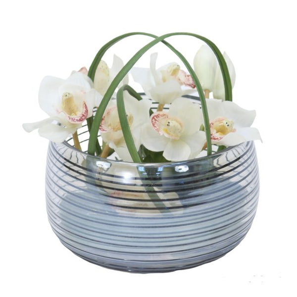 Distinctive Designs Home Decor Orchids in Black Ring Glass Bowl