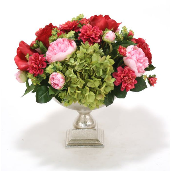 Distinctive Designs Home Decor Pink, Red and Green Mix in Silver Compote