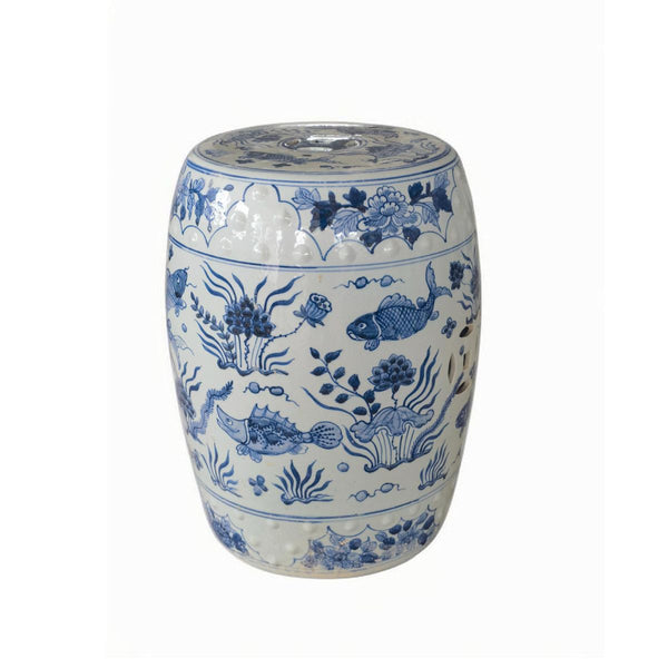 Legend of Asia Home Decor Legend of Asia Blue & White Paris Fish Mortif Porcelain Garden Stool