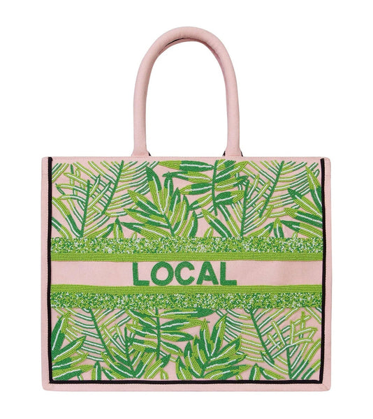 Tiana NY Designs Handbags Local Pink Palm Leaves Tote