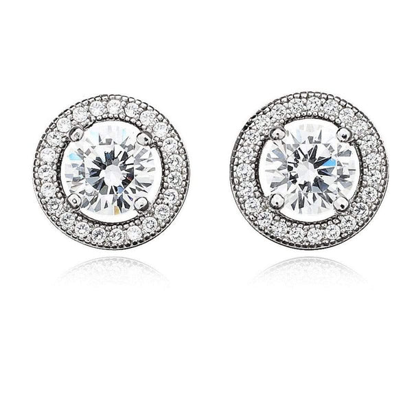 Crislu Jewelry CRISLU Brilliant Cut Halo Earrings Finished in Pure Platinum
