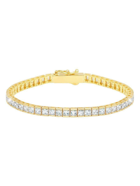 Crislu Jewelry CRISLU Classic Medium Princess Tennis Bracelet Finished in 18KT Gold - Size 7.5
