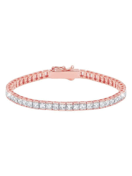 Crislu Jewelry CRISLU Classic Medium Princess Tennis Bracelet Finished in 18KT Rose Gold - Size 7.5