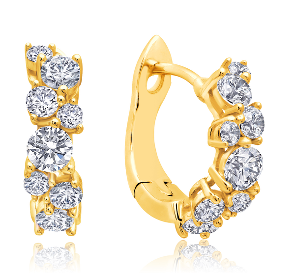 Crislu Jewelry Crislu Cluster Petite Hoop Earrings Finished In 18kt Yellow Gold