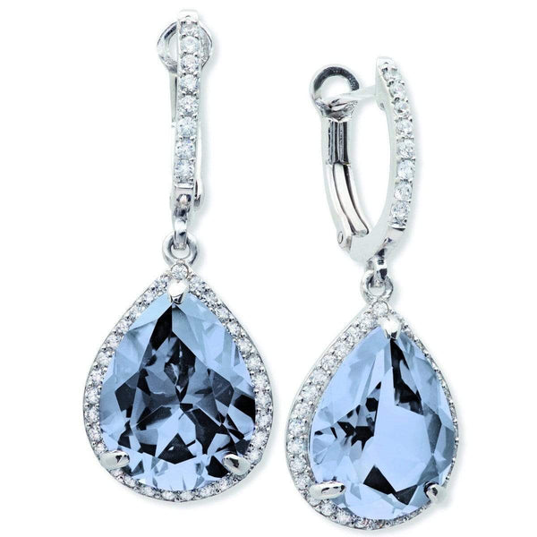 Crislu Jewelry CRISLU Pear Drop Blue Quartz Earrings Finished in Pure Platinum