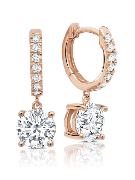Crislu Jewelry Crislu Round Cut Huggie Hoop Earrings Drop Earrings Finished in 18kt Rose Gold