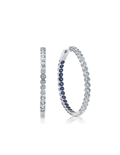 Crislu Jewelry Crislu Sapphire Bezel Inside Out Hoops Finished in Pure Platinum