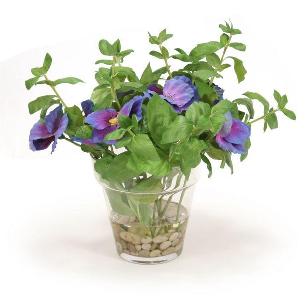 Pansies in Glass Flower Pot