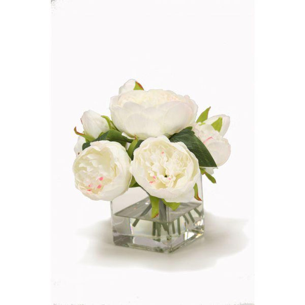 White Peonies in Square Glass