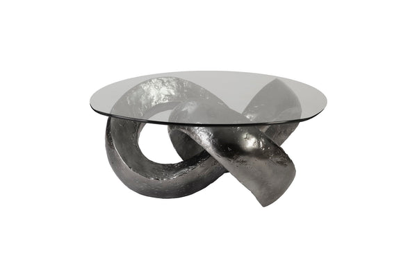 Phillips Collection Home Oversized LTL - Rate to be Quoted Phillips Collection Trifoil Coffee Table, Liquid Silver w/Glass
