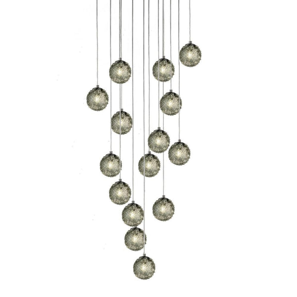Viz Art Glass Lighting Chrome Cosmopolitan Chandelier - Smoke Grey Snowball Glass 15 Pendant