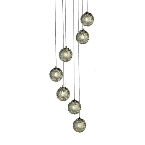 Viz Art Glass Lighting Chrome Cosmopolitan Chandelier - Smoke Grey Snowball Glass 7 Pendant