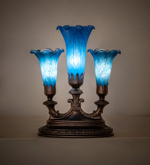 13" High Blue Tiffany Pond Lily 3 LT Mantelabra Accent Lamp