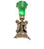 13" High Green Tiffany Pond Lily Twin Cherub Accent Lamp