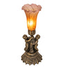 13" High Amber/Purple Tiffany Pond Lily Twin Cherub Accent Lamp