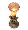 13" High Amber/Purple Tiffany Pond Lily Twin Cherub Accent Lamp