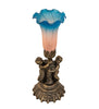13" High Pink/Blue Tiffany Pond Lily Twin Cherub Accent Lamp