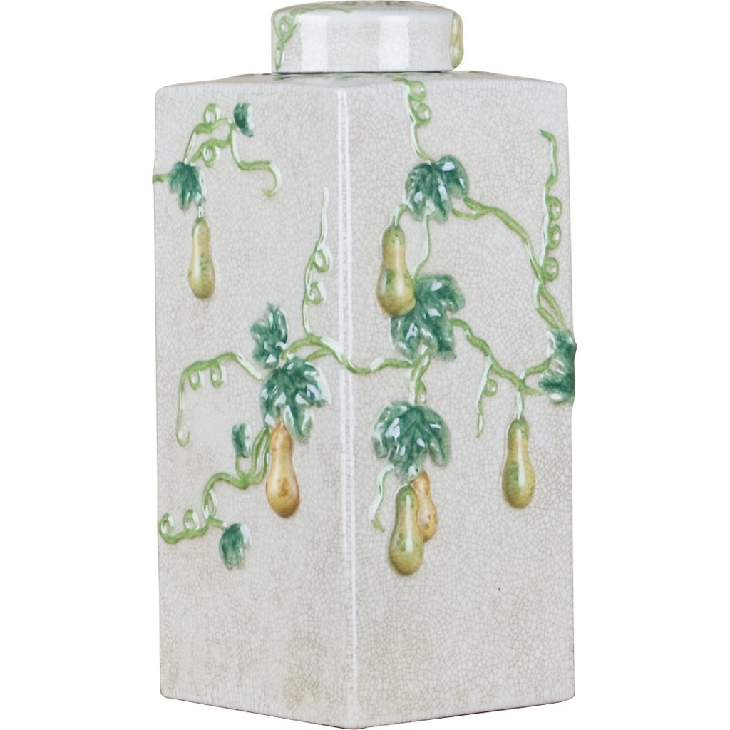 Danny's Fine Porcelain 14" Sq. Jar W/ Cover - Pear