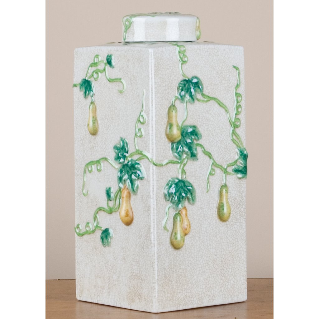 Danny's Fine Porcelain 14" Sq. Jar W/ Cover - Pear