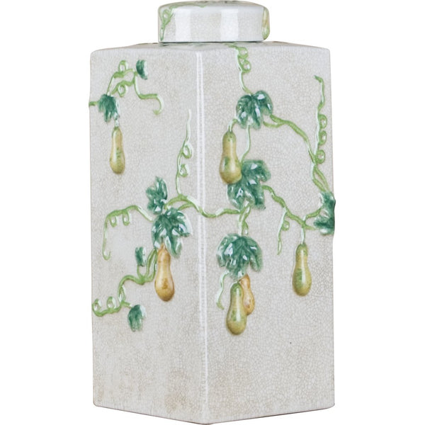Danny's Fine Porcelain 14" Sq. Jar W/ Cover - Pear