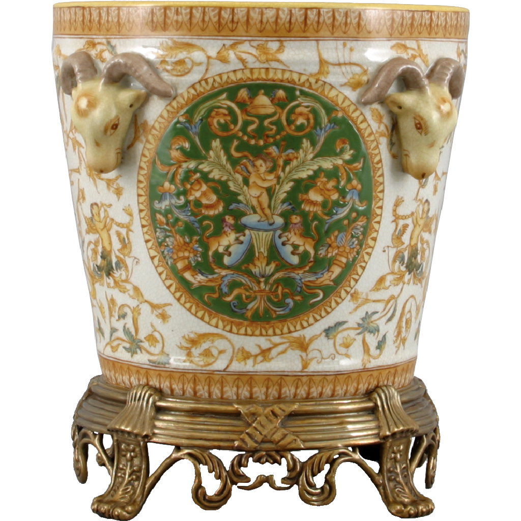 Danny's Fine Porcelain Round Metal Planter - CLOSEOUT