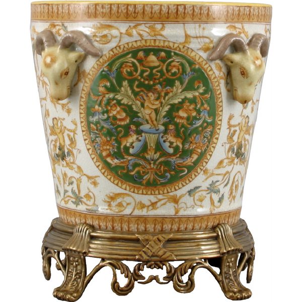 Danny's Fine Porcelain Round Metal Planter - CLOSEOUT