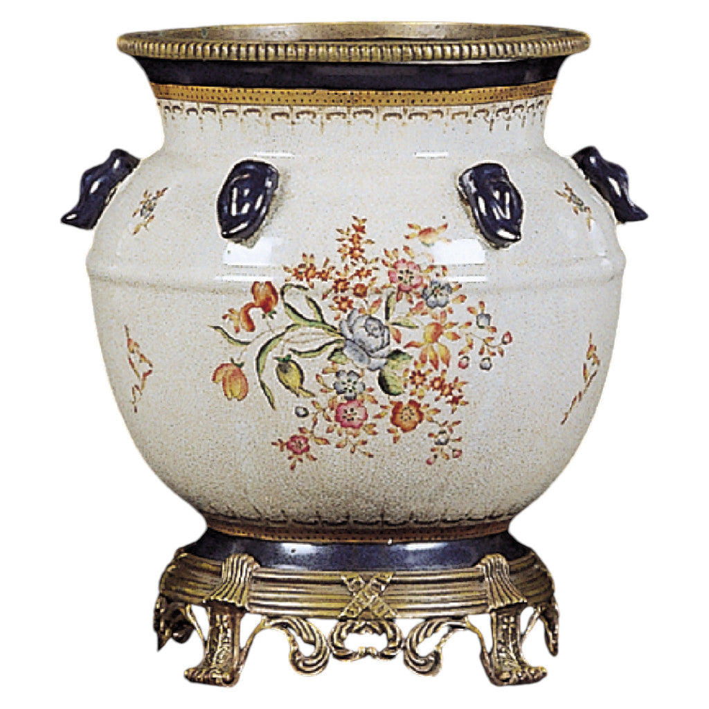 Danny's Fine Porcelain (Bza229-12-X1349) 11x11x15 Fishbowl with Bronze Stand – Antoinette Rose - CLOSEOUT