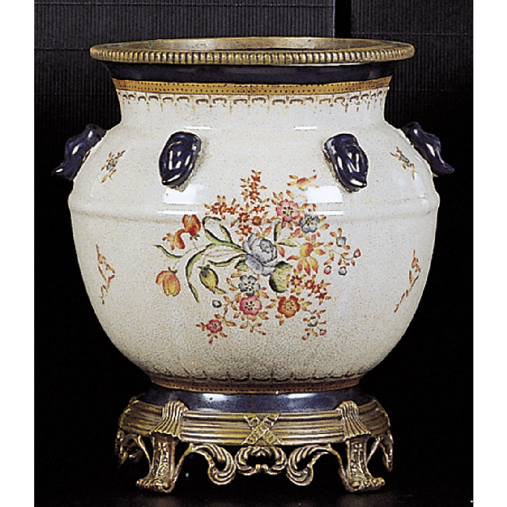 Danny's Fine Porcelain (Bza229-12-X1349) 11x11x15 Fishbowl with Bronze Stand – Antoinette Rose - CLOSEOUT