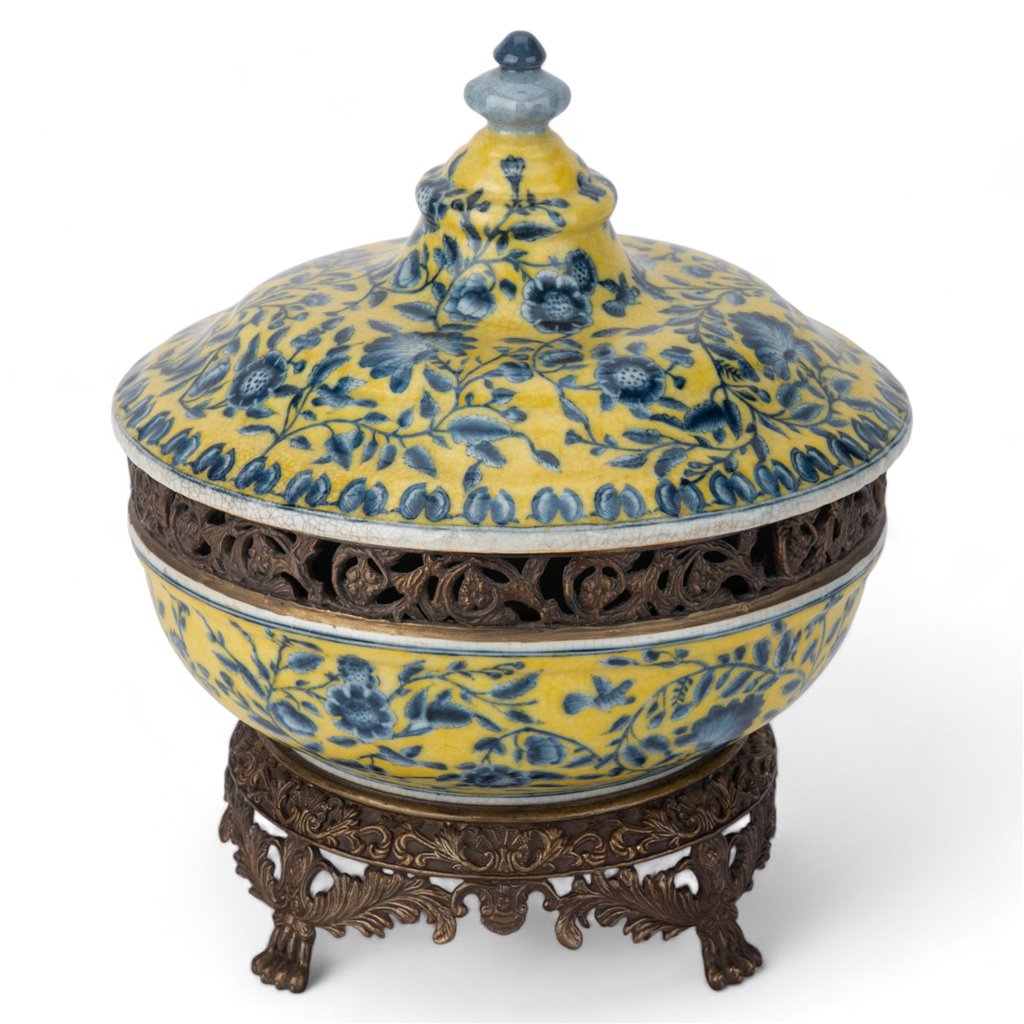 Danny's Fine Porcelain Hand Painted Porcelain Tureen with Bronze Ormolu - CLOSEOUT