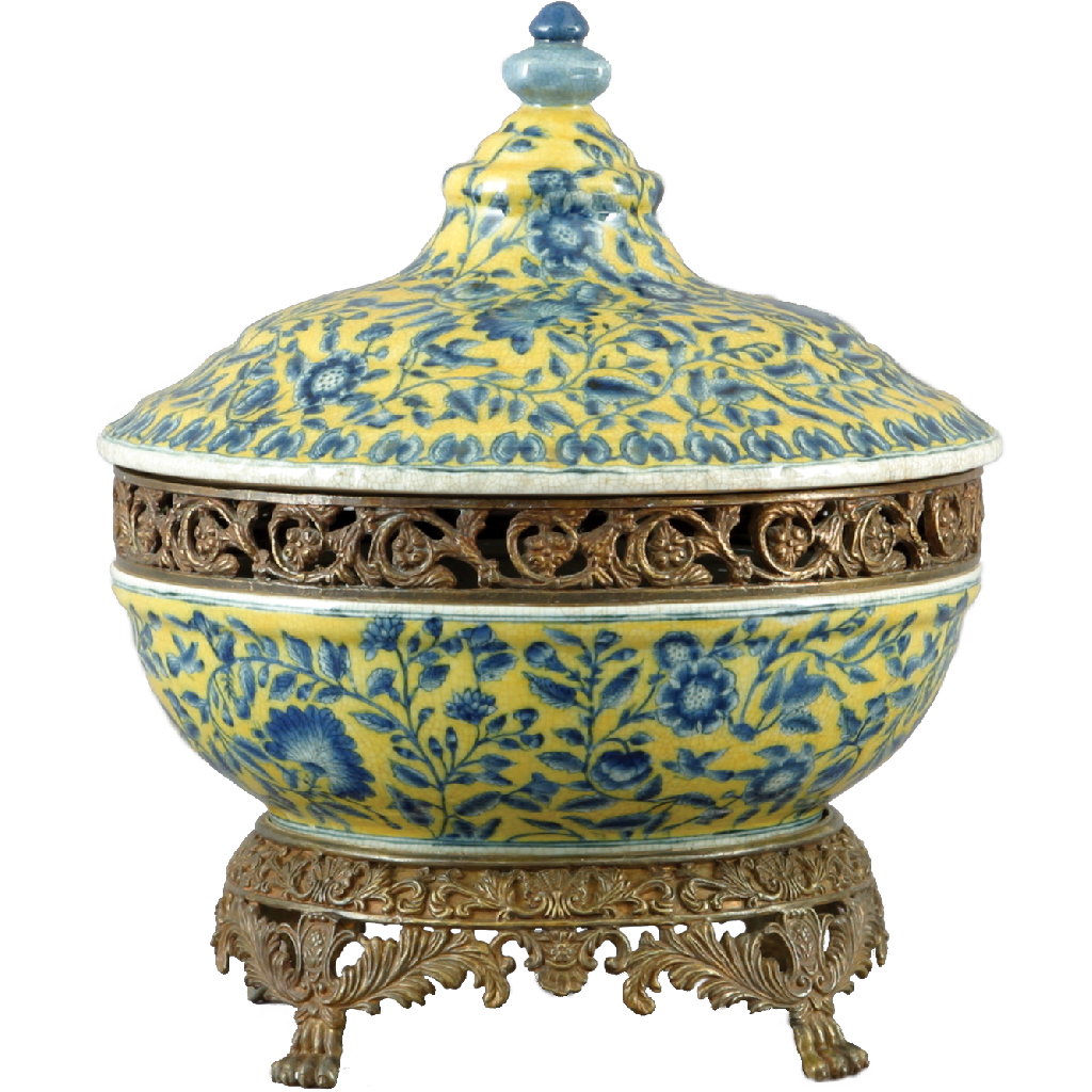 Danny's Fine Porcelain Hand Painted Porcelain Tureen with Bronze Ormolu - CLOSEOUT