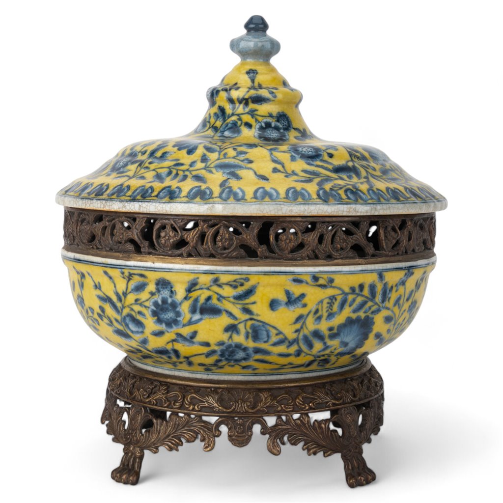 Danny's Fine Porcelain Hand Painted Porcelain Tureen with Bronze Ormolu - CLOSEOUT
