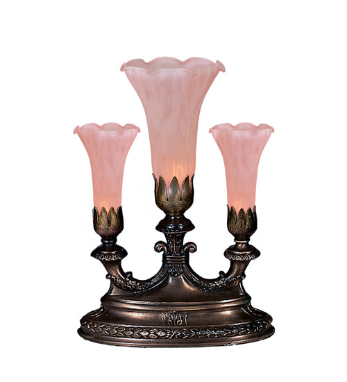 13" High Pink Tiffany Pond Lily 3 LT Mantelabra Accent Lamp