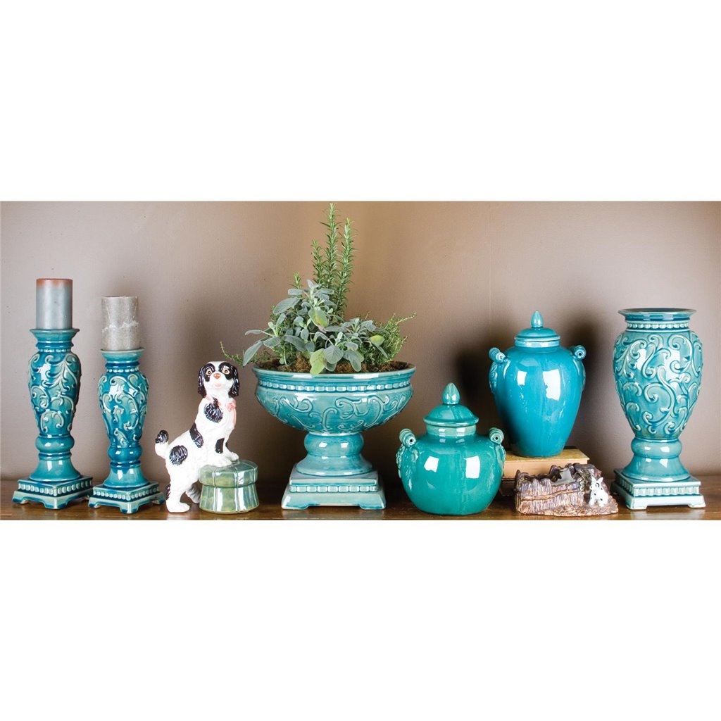 Danny's Fine Porcelain A10-201 13.75x13.75x11 Planter W/Square Base-Turquoise