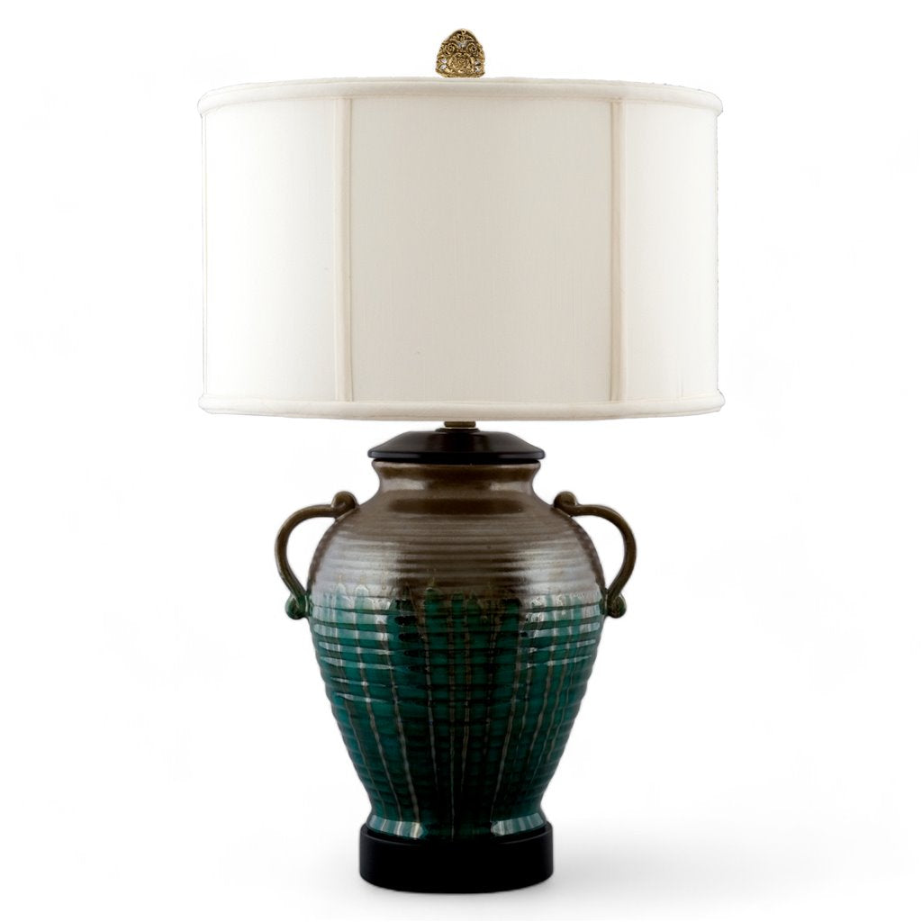 Danny's Fine Porcelain G98-438 22h X 13w Round Handled Lamp (322-13-Be) Metallic Green