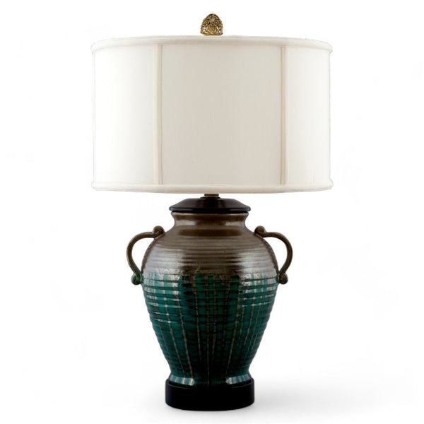 Danny's Fine Porcelain G98-438 22h X 13w Round Handled Lamp (322-13-Be) Metallic Green