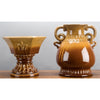 Danny's Fine Porcelain A10-257a 12.5x11.5x14.25 Round Vase W/Handle -Yellow/Brown