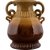 Danny's Fine Porcelain A10-257a 12.5x11.5x14.25 Round Vase W/Handle -Yellow/Brown