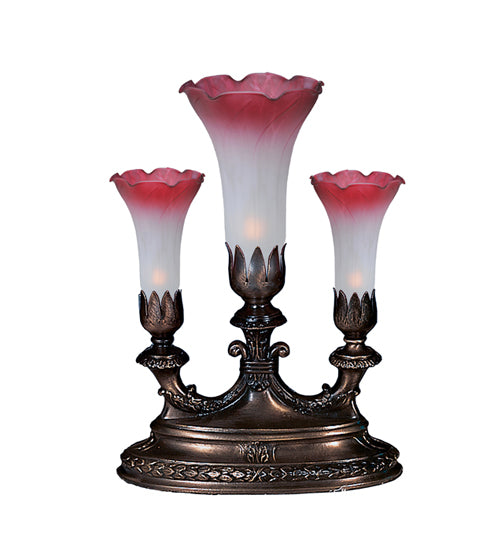 13" High Pink/White Tiffany Pond Lily 3 LT Mantelabra Accent Lamp