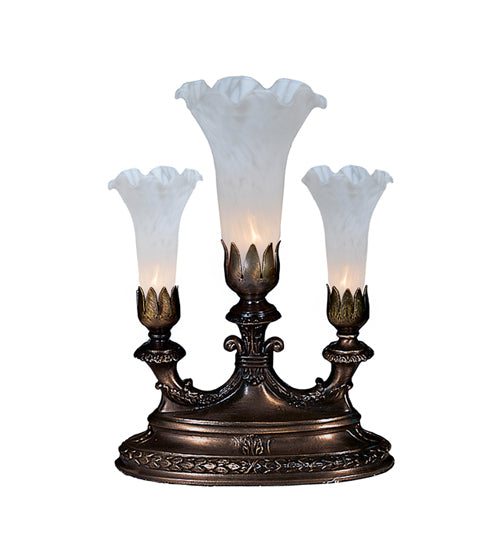 13" High White Tiffany Pond Lily 3 LT Mantelabra Accent Lamp