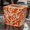 Danny's Fine Porcelain 6"l X 6w X 6h Porcelain Tissue Box - Orange Coral