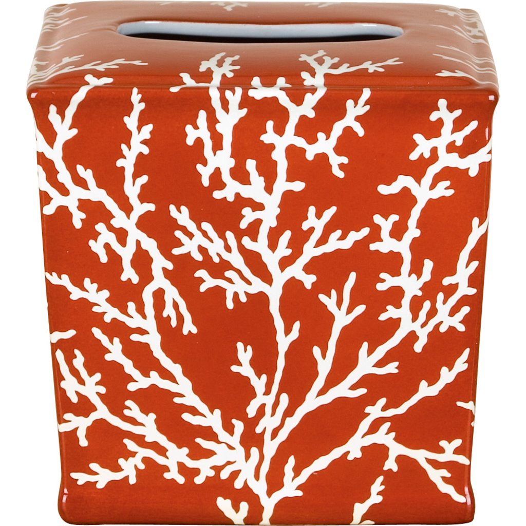 Danny's Fine Porcelain 6"l X 6w X 6h Porcelain Tissue Box - Orange Coral