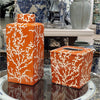 Danny's Fine Porcelain 6"l X 6w X 6h Porcelain Tissue Box - Orange Coral
