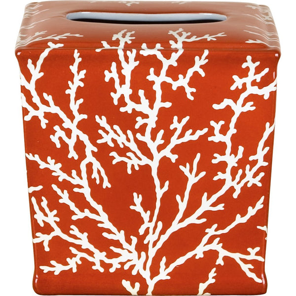 Danny's Fine Porcelain 6"l X 6w X 6h Porcelain Tissue Box - Orange Coral