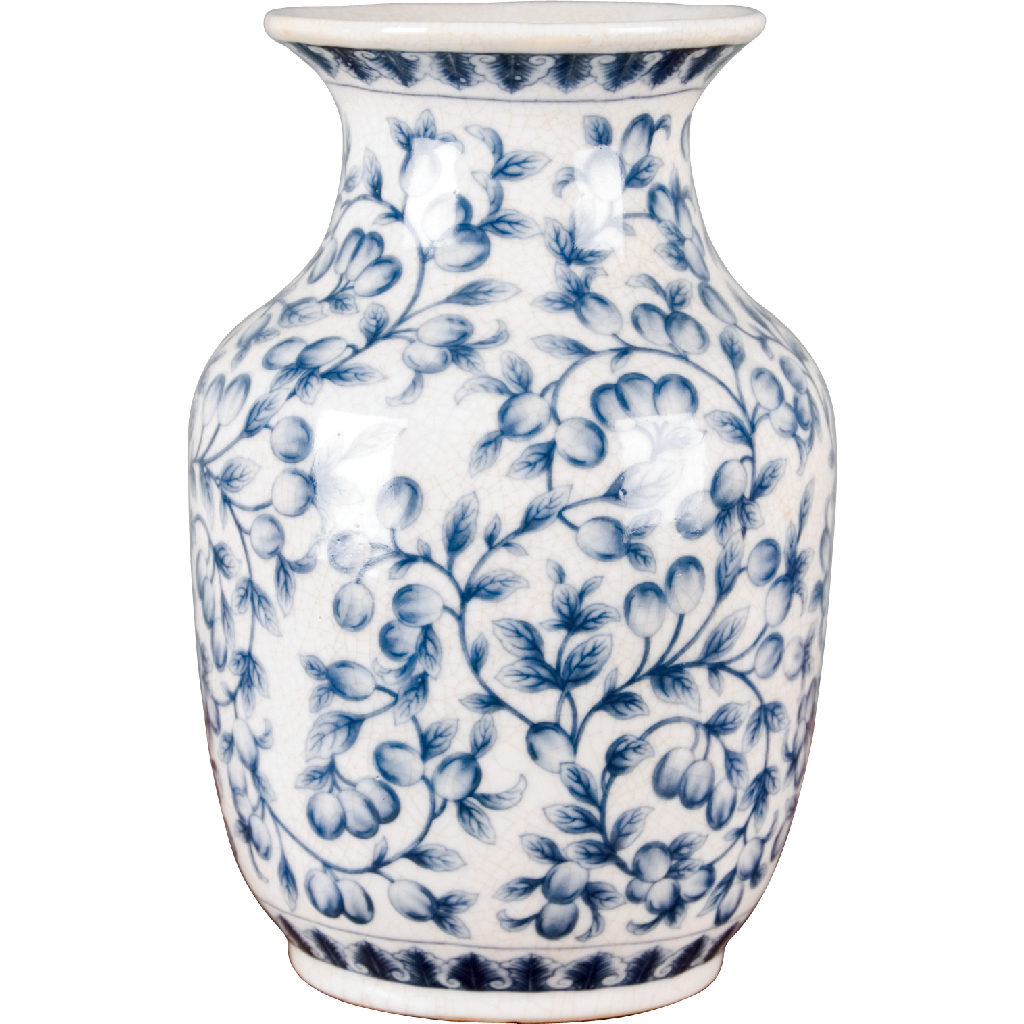 Danny's Fine Porcelain Porcelain Vase - Blue & White Filigree(predrilled Hole)