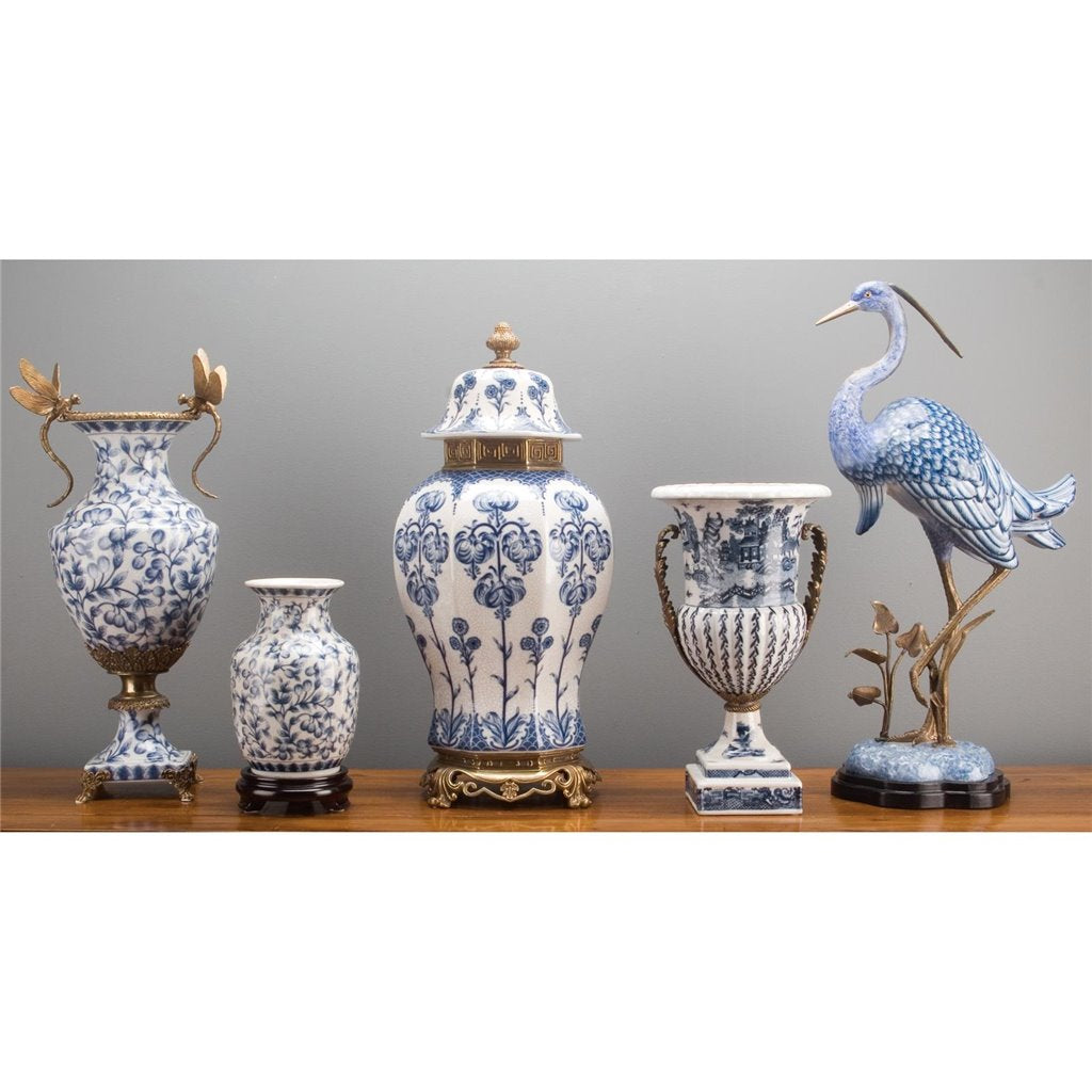 Danny's Fine Porcelain Porcelain Vase - Blue & White Filigree(predrilled Hole)
