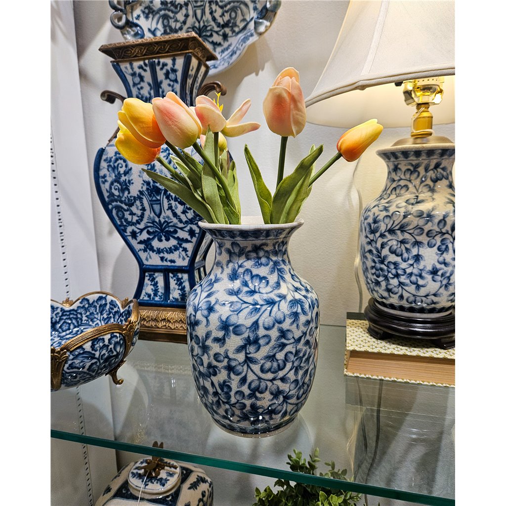 Danny's Fine Porcelain Porcelain Vase - Blue & White Filigree(predrilled Hole)