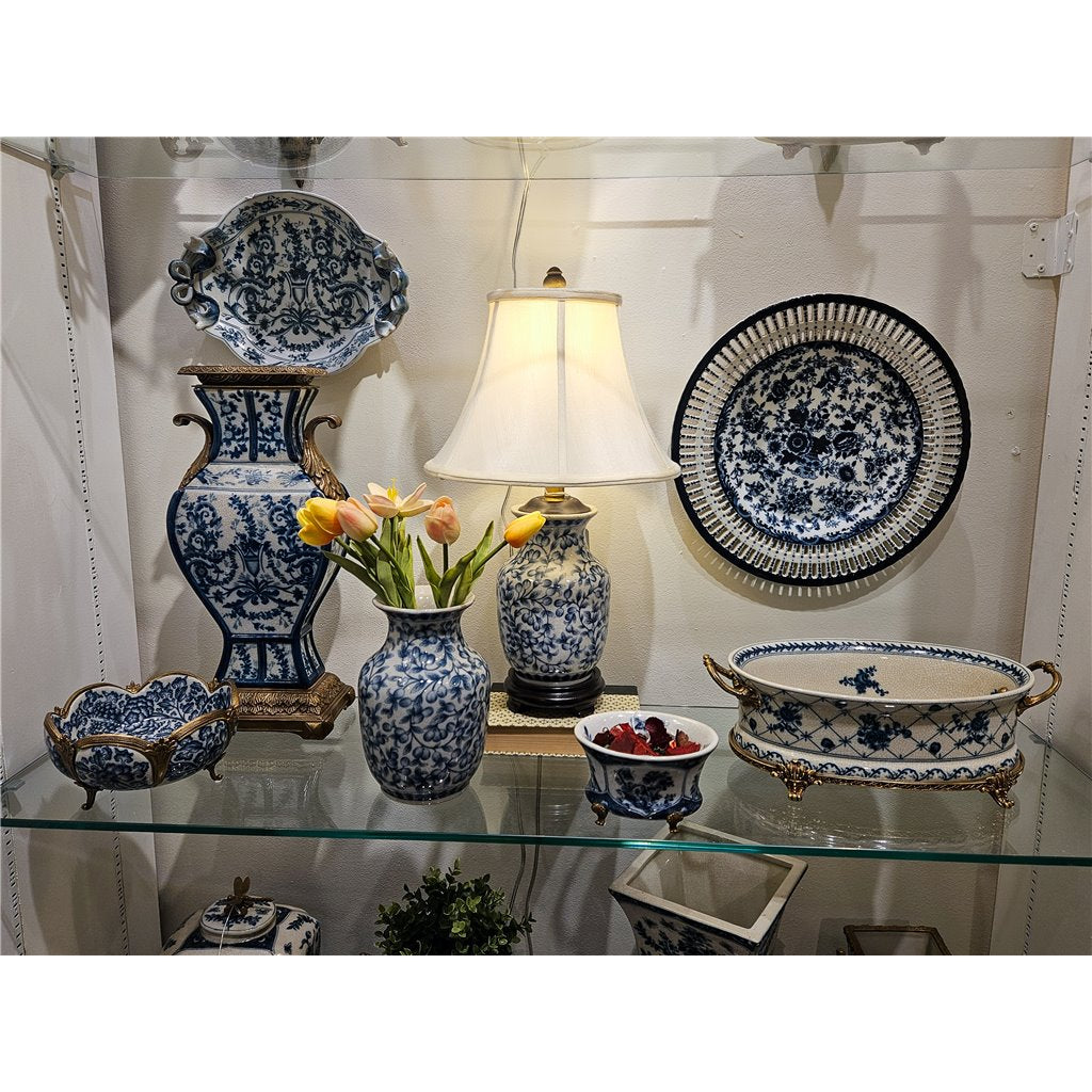Danny's Fine Porcelain Porcelain Vase - Blue & White Filigree(predrilled Hole)